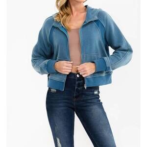 NEW SURELYMINE canyon vintage cropped zip hoodie in blue